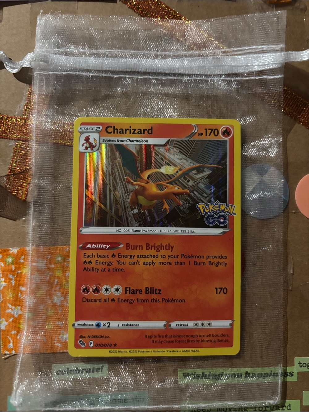Charizard Pokémon GO Holographic Trading Card - Orange